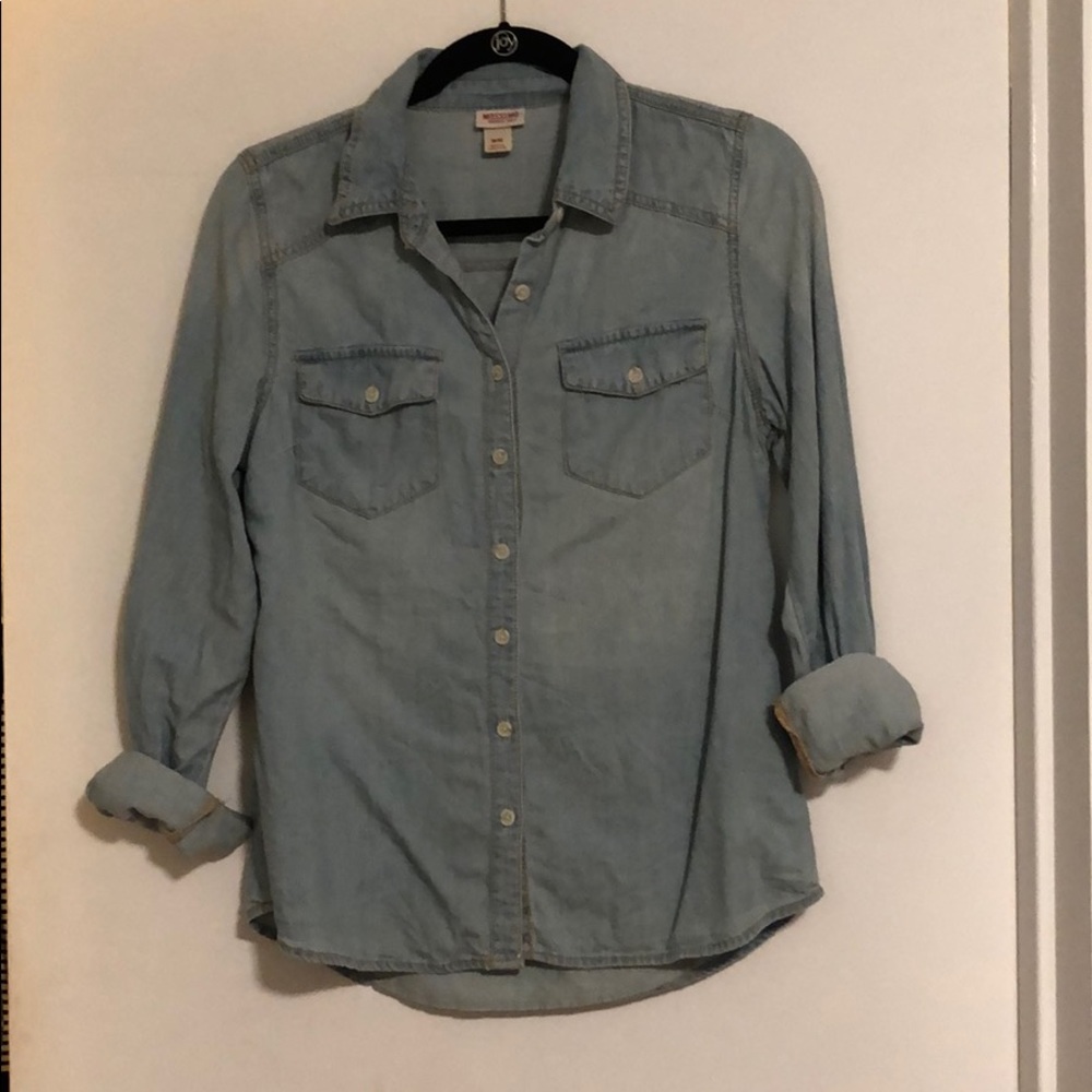 Blue button down top